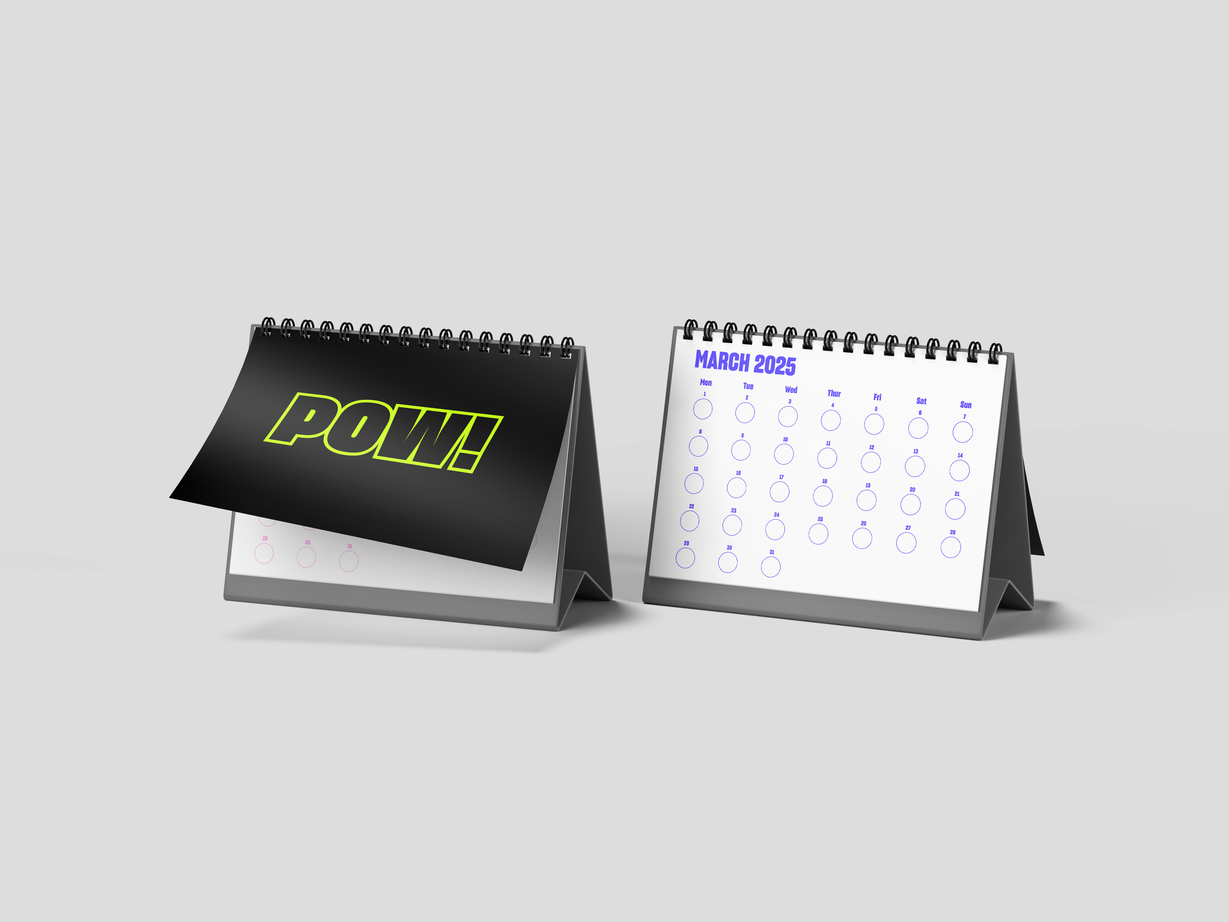 POW! physical calendar and sticker mockup
