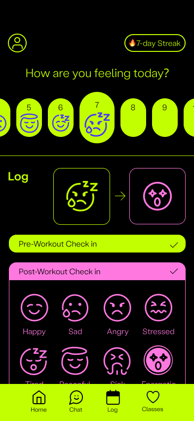 POW! mood check-in screen